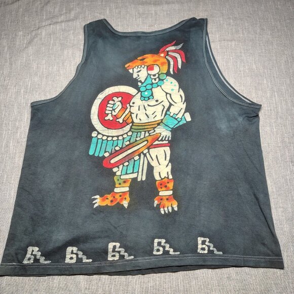 VINTAGE 90s EURO Comfort Tank Top XXL Oversized Front Back Dyed Aztec Graphic - Picture 3 of 9